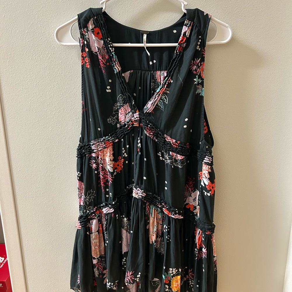 Free People Floral Black Tank Top